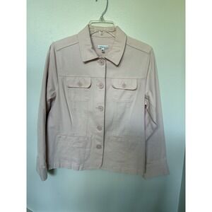 Croft and Barrow Women's Pink Denim Jacket Full Button Up Size Petite Medium